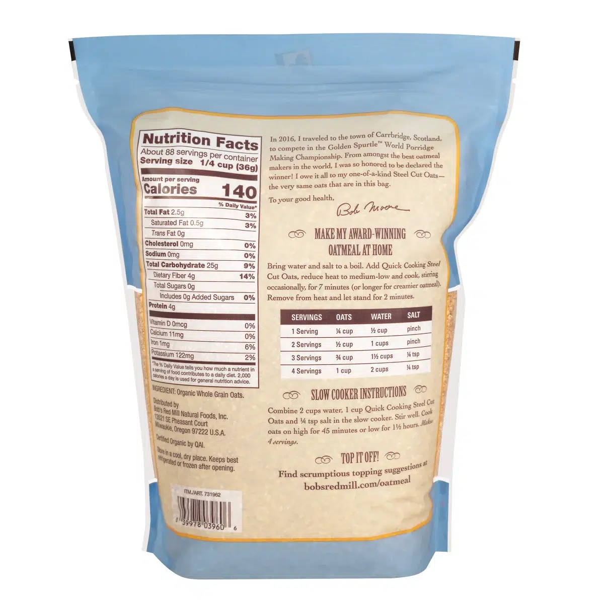 Bob's Red Mill Organic Quick Cooking Steel Cut Oats - Image 3