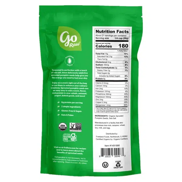 Organic Sprouted Pumpkin Seeds Sea Salt - Image 2